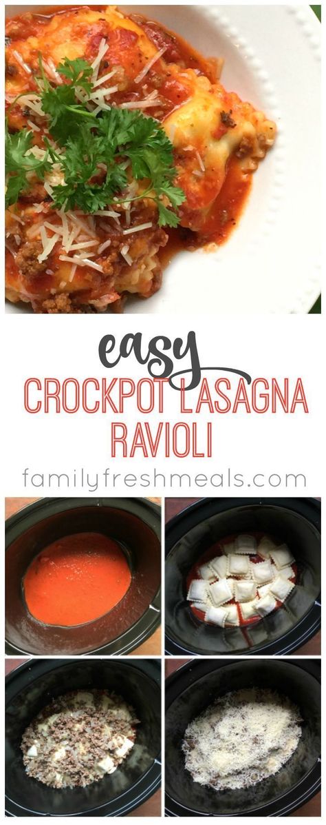 Easy Crockpot Lasagna Ravioli Recipe. A family favorite recipe! Lasagna Ravioli Recipe, Easy Crockpot Lasagna, Lasagna Ravioli, Pasta Crockpot, Crockpot Lasagna Easy, Baked Ravioli, Recipe Crockpot, Ravioli Lasagna, Crockpot Lasagna