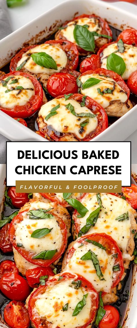 Image for Delicious Baked Chicken Caprese Easy Pesto Chicken Bake, Ground Chicken Caprese Skillet, Hummus Baked Chicken, Sheet Pan Chicken Caprese, Balsamic Baked Chicken With Mozzarella, Chicken Bacon Mozzarella Recipes, Caprese Chicken Stuffed Peppers, Chicken Mozzarella Tomato Recipes, Italian Style Baked Chicken