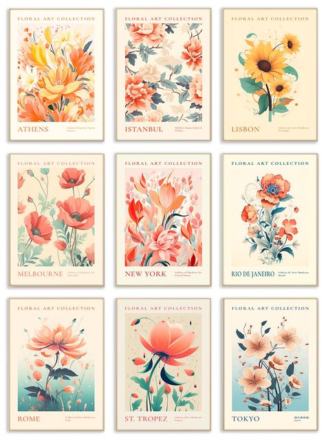 PRICES MAY VARY. 【Vintage Floral Art Prints】 The size of the flower print is: 8x10inch (20x25cmx9pcs). Each aesthetic art poster has a different flower pattern with city name on it, unique and elegant. With abstract style and neutral tones, the vintage floral gallery wall art is the best choice for Housewarming gifts or gallery decoration. 【Pefect Posters for Room Aesthetic Decor】 The nature-themed aesthetic prints with various color, can easily mix and match different home styles to create an e Beachy Wall Decor, Gallery Decoration, Aura Prints, Poster For Room, Country Western Decor, Flower Posters, Cowgirl Room, Cowgirl Decor, Southwestern Home Decor