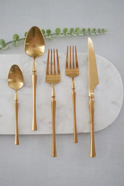 Marcel Ardani Milan Matte Gold Flatware (service for 4) Kitchen Sconces, Trim Paint Color, Cabinet Paint Colors, Gold Flatware, Island Countertops, Picture Frame Molding, Stainless Steel Dishwasher, Green Cabinets, Kitchen Runner