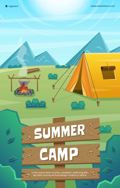 Summer Camp Banner Design, Summer Camp Graphics, Adventure Poster Design, Summer Camp Poster Design, Camping Graphic Design, Camping Poster Design, Camp Poster Design, Canva Posters Design, Summer Camp Design