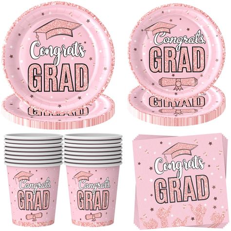 PRICES MAY VARY. Unique Design: Our pink graduation decorations class of 2024 all feature the theme of graduation, use classic pink as main colour, mach with many graduation elements, printed with the word of “Congrats Grad” , classic and delicate, add more fun to your party. Use our pink graduation decorations tableware set in your party, more memorable and leave an unforgettable memory for the graduates. A Nice Combination: Our 80 pink graduation decorations tableware sets include 20pcs party Pink Grad Party Ideas, Pink And Gold Graduation Party, Graduation Things, Gold Graduation Decorations, Pink Graduation Party, Senior Party, High School Graduation Party Decorations, Pink Graduation, Backyard Graduation Party