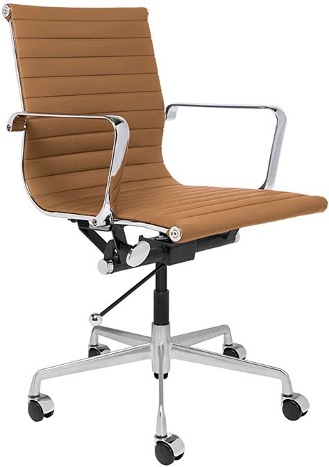 Amazon.com: laura SOHO Ribbed Management Office Chair (Tan) : Home & Kitchen Mid Century Modern Office Chair, Brown Office Chair, Tan Living Room, Management Office, Mid Century Modern Office, Reclining Office Chair, Design Darling, Office Desk Chairs, Best Office Chair