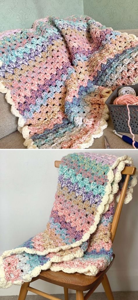 Easy Granny Stripe Blankets with Free Patterns - Pattern Center Crochet Blanket Granny Stripe, Crochet Borders For Blankets, Granny Stripe Crochet, Granny Stripe Blanket, Scrap Crochet, Granny Stripe, Striped Crochet Blanket, Crochet Baby Blanket Free Pattern, Crochet Blanket Pattern Easy