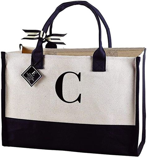 Amazon.com: Mud Pie Classic Black and White Initial Canvas Tote Bags (C), 100% Cotton, 17" x 19" x 2" : Clothing, Shoes & Jewelry Initial Canvas, Embroidered Handbag, Embroidered Initials, Men's Totes, Monogram Tote Bags, Monogram Tote, Black And White Canvas, Classic Bags, Mud Pie