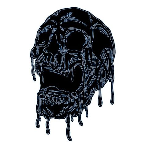 Dripping Skull Tattoo, Drippy Skull, Skull Dripping, Fire Drawing, Blue Skull, Blue Skulls, Denim Projects, Sticker Ideas, Blue Flames