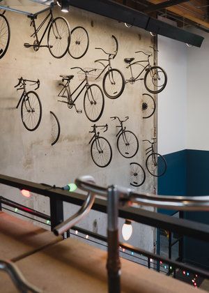 Wheelhouse Cafe — Christine Yoo Bicycle Interior Design, Bicycle Coffee Shop, Cycling Cafe, Kids Bike Track, Bike Storage Room, Bicycle Display, Industrial Coffee Shop, Bike Shop Ideas, Bicycle Cafe