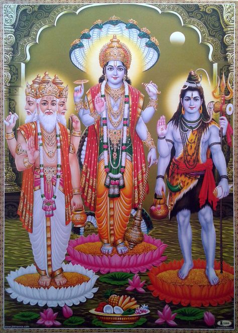 Hindu Tridev * Brahma, Vishnu, Shiva - POSTER (Big Size 20"x28") Hercules Disney, Shiva Tattoo, Shree Ganesh, Shiva Parvati Images, Lakshmi Images, Lord Shiva Family, Shiva Photos, Lord Murugan, Shiva Wallpaper