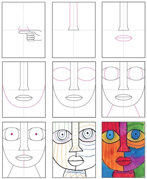 Draw an Abstract Face · Art Projects for Kids Year 3 Art Ideas, Cubism Art Ideas Easy Step By Step, Abstract Face Art Drawings, Abstract Art Drawing, Abstract Face Painting, How To Draw Faces, Elementary Drawing, Step By Step Art, Easy Abstract Art