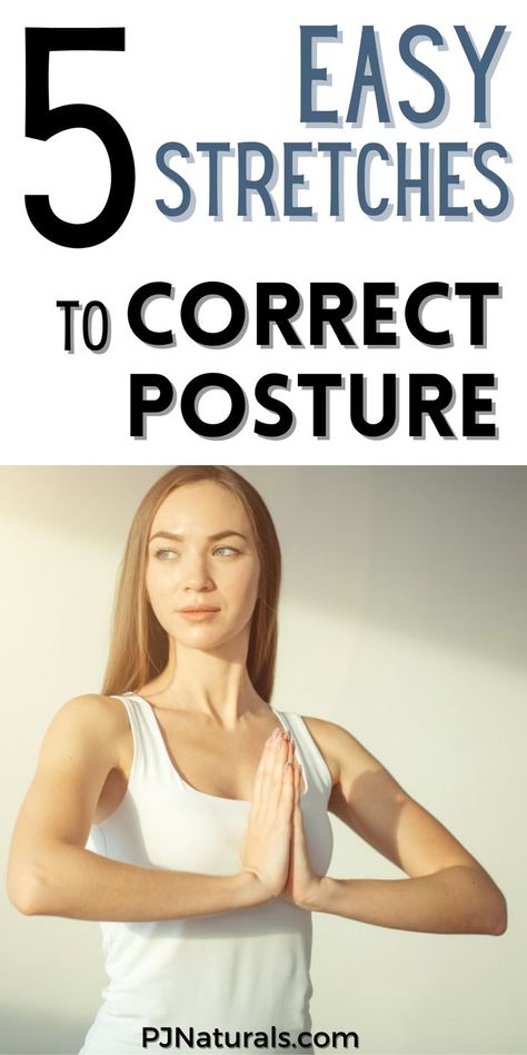 Looking for stretches for back and better posture? Here's 5 best posture correction stretches easy for beginners. Try these posture stretches exercises today and see the difference! Posture Exercises For Women, Exercises To Improve Posture, Stretches For Posture, Posture Stretches Exercises, Stretches For Better Posture, Fix My Posture, Improve Posture Exercises, Exercise Posture, Dowagers Hump