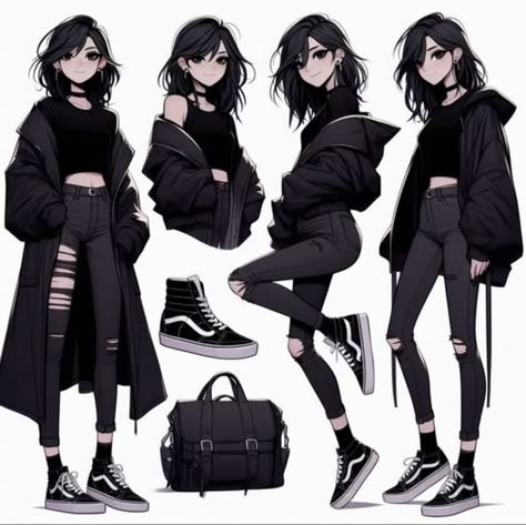 Anime Woman Outfits, Anime Goth Outfits, Own Character Design, Make Character, Make Your Own Character, Own Character, Clothing Design Sketches, Dress Design Sketches, Anime Inspired Outfits