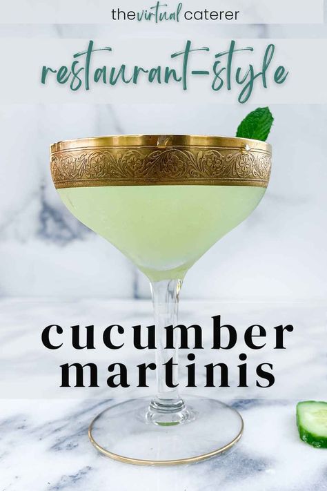 A martini glass filled with a cucumber martini garnished with fresh mint and cucumbers on white marble background. Cucumber Mint Martini, Cucumber Lime Martini, Cucumber Martini Recipe Vodka, Cucumber Martini Recipe, Tequila Martini, Spiked Drinks, Cucumber Martini, Blueberry Martini, Effen Vodka