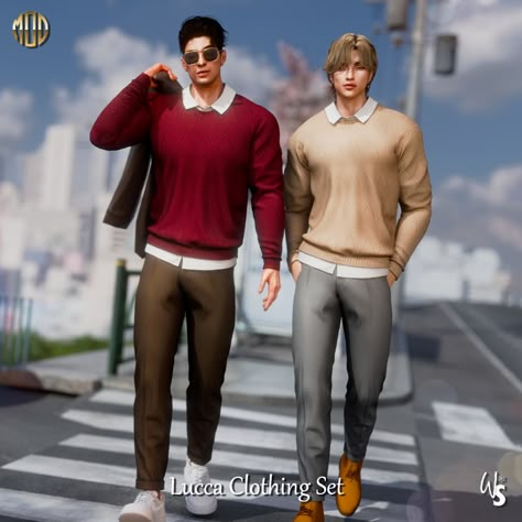 The Mod Collective - Sims 4 - Clothes - WisteriaSims - For men - Lucca Clothing Set Sims 4 Cc Japanese Clothes Male, Stylish Casual Outfits For Men, Casual Outfit For Men, Sims 4 School, Sims 4 Male Clothes, Sims Packs, Sims 4 Cas Cc, Play Sims 4, Sims 4 Male