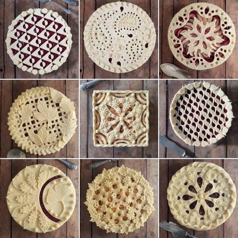 Types Of Pies, Creative Pie Crust, Pretty Pie Crust, Fancy Pie Crust, Pie Crust Art, Beautiful Pie Crusts, Creative Pies, Decorative Pie Crust, Super Torte