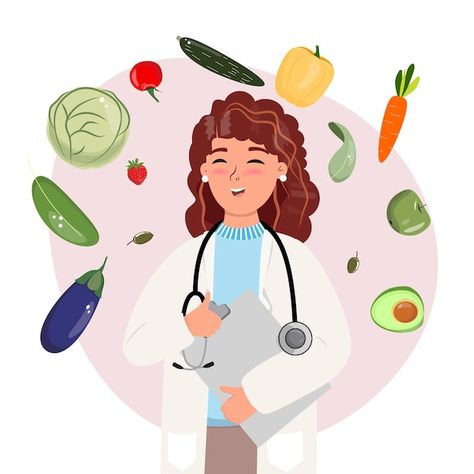 Vetor bonito jovem nutricionista feliz r... | Premium Vector #Freepik #vector #nutricionista #saude-nutricao #legumes-verduras #nutricionista-mulher Dietetics Student, Pediatric Nutrition, Nutritional Therapist, Organic Recipes Healthy, Girls Illustration, Health Diet, Organic Recipes, Health Food, Premium Vector