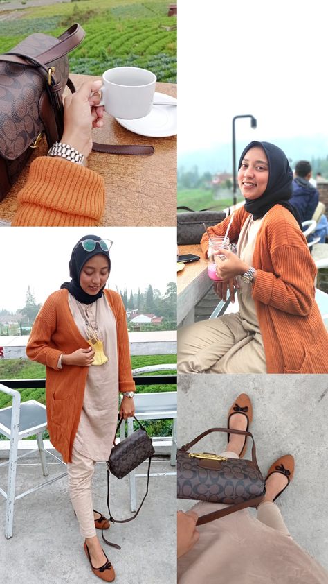 Trying to mix and match this terracota cardigan with beige blouse. Hijab Fashion Summer, Outfit Cardigan, Hijab Look, Beige Blouse, Outfit Hijab, Ootd Hijab, Ootd Outfit, Fashion Summer, Mix N Match