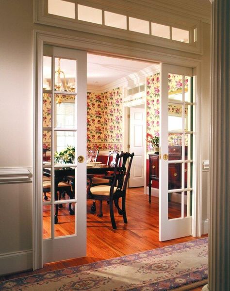 pocket doors between living room and kitchen, or between the living room and hallway. Deur Ensuite, Pocket French Doors, French Pocket Doors, Interior Pocket Doors, Glass Pocket Doors, Sliding French Doors, Sliding Pocket Doors, Kabinet Dapur, Transom Windows