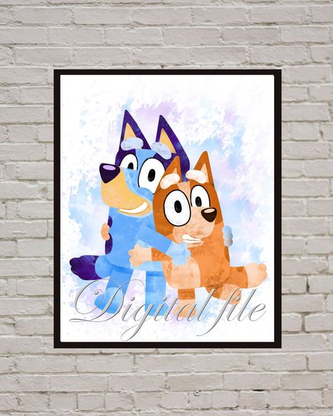 Bluey Poster, Nursery Room Wall Decor, Bandit Heeler, Friends Poster, Birthday Art, Watercolor Nursery, Watercolor Birthday, Watercolor Rainbow, Nursery Room Decor