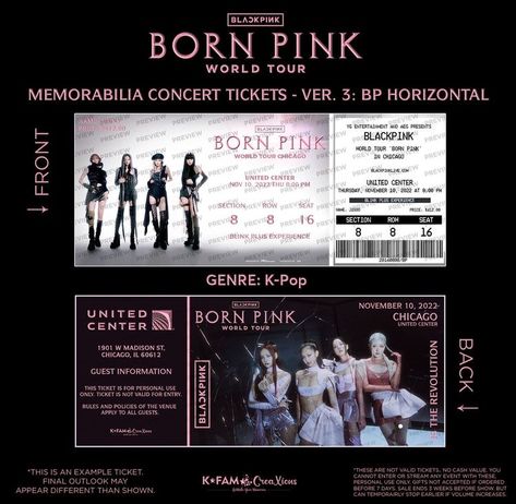 Blackpink Concert Ticket Born Pink, Born Pink Concert Seoul, Blackpink Ticket, Blackpink Ticket Sticker, Pink Tickets, Blackpink World Tour, K Pop Girl, Chicago Tours, Kpop Diy