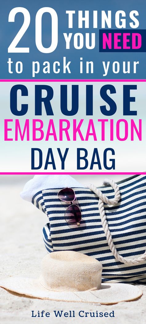 Are you going on a cruise and wondering what to bring in your carry on bag for embarkation day? These 20 items are really the necessities you need, and that cruiser's have said they've REGRETTED not bringing. Don't make these rookie mistakes - make sure you pack your cruise essentials for the first day of your cruise! #cruiseembarkationday #cruisecarryonbag #cruiseembarkationbag #cruiseitems #cruisemusthaves #cruisepacking Cruise Day Bag, Cruise Embarkation Day Bag, Best Beach Bag For Cruise, Embarkation Day Bag, Cruise Goody Bag Ideas, What To Pack For A 5 Day Cruise, Bermuda Cruise Packing List, 8 Day Cruise Packing List, What To Bring On A Cruise