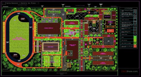 32.Complex Sport General Layout Plan CAD Block Plan, Hospital Architecture, School Template, Sports Templates, Layout Plan, Sports Stadium, Landscape Plan, Sports Complex, Cad Blocks