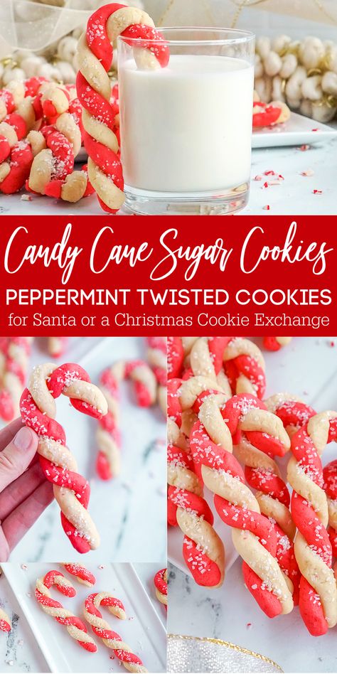 Peppermint Cookies Recipe, Candy Cane Sugar Cookies, Sugar Cookies Christmas, Peppermint Cookie Recipe, Candy Cane Recipe, Traditional Christmas Cookies, Twisted Peppermint, Peppermint Sugar Cookies, Holiday Sugar Cookies