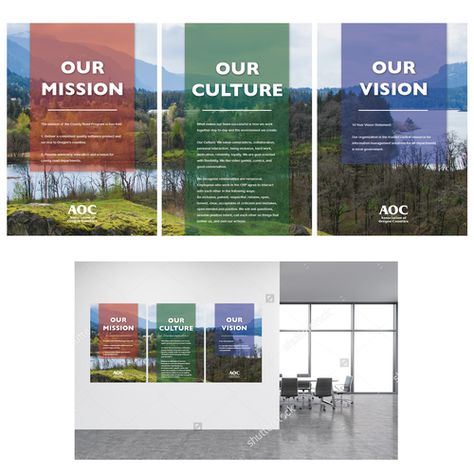 Design the look and layout for our program's mission, vision and culture statements. | Other design contest | 99designs Vision And Mission Design Layout, Mission Statement Design, Vision And Mission Statement, Healthcare Interior Design, Office Wall Design, Business Mission, World Map Decor, Corporate Office Design, Mission Vision