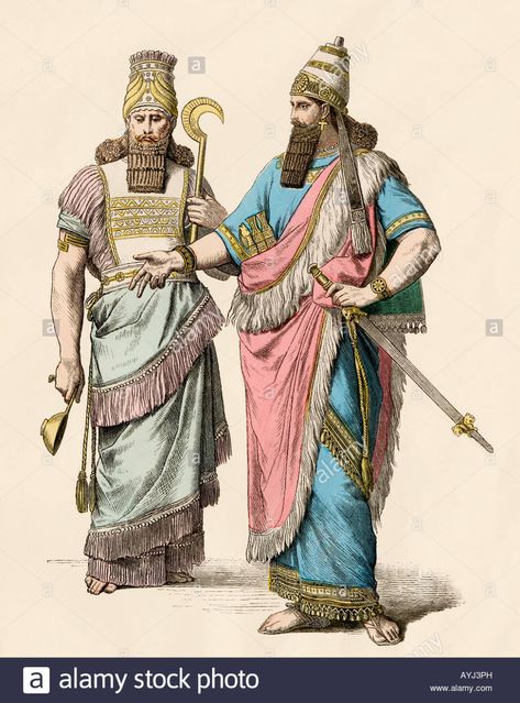 High priest and king of ancient Babylon. Hand-colored print Stock Photo: 17117560 - Alamy Babylon Art, Ancient Assyrian, Ancient Clothing, Ancient Babylon, Ancient Mesopotamia, High Priest, Poster Size Prints, Beards, Hand Coloring