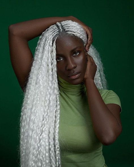 Box Dreads, White Hair Dark Skin, Afro Braids, White Hair Color, Dyed Hair Inspiration, Cute Box Braids Hairstyles, Afro Textured Hair, African Braids, Braid Hairstyles