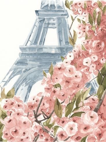 size: 12x9in Art Print: Paris Cherry Blossoms II by Annie Warren : Paris Flowers, Paris Canvas, Dorm Art, Black Framed Wall Art, Art Print Display, Paris Art, Vintage Artwork, Blue Watercolor, Wall Art Canvas Prints