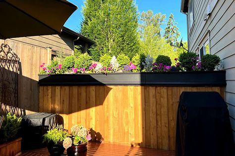 Privacy Fence Planters - Flower Boxes that Sit on Top of Fences Privacy Flower Boxes, Privacy Fence Garden Planters, Fence Top Planters, Over Fence Planters, Top Of Fence Planters, Planters For Fence, Fence Flower Boxes, Fence Planters Ideas, Fence Planter Boxes