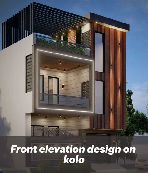 frontelevation, koloapp, kerala, exterior, delhi Acp Exterior Design For Home, Balcony Elevation Design, Arch Daily House, 3d Front Elevation, Indian House Exterior Design, Elevation Ideas, Front Elevation Design, Narrow House Designs, House Outer Design