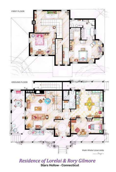 13 Incredibly Detailed Floor Plans Of The Most Famous TV Show Homes Gilmore House, Gilmore Girls House, Tv Show House, Friends Apartment, Jenner House, Create Floor Plan, Ted Mosby, 2 Broke Girls, Gilmore Girl