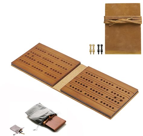 PRICES MAY VARY. TRAVEL CRIBBAGE BOARDS - Pocket Size, Great Little travel Game Board, Fits into a Pocket for Convenient Travel Play, Easy-Carrying Bag included for Storage and Carry CRIBBAGE BOARDS SIZE - Closed Size in 11.5cmx8cm, Open Size in 24cmx8cm, small enough to be portable and lightweight but large enough to be legible and substantial in the hand HIGH QUALITY - Cowhide Leather Cover with Leather Board, Great for self-use and Perfect Gift for your friend FOUR COPPER CRIBBAGE PEGS INCLUD Travel Cribbage Board, Cribbage Pegs, Bamboo Board, Cribbage Board, Travel Games, Wooden Pegs, Game Board, Pocket Size, Card Game