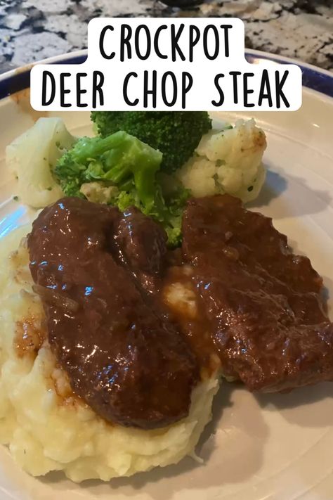 Crockpot Deer Cube Steak, Venison Steak In Crockpot, Crockpot Venison Chops, Crock Pot Deer Steaks, Deer Steak In Crockpot, Backstrap In Crockpot, Deer Chop Recipes, Crockpot Venison Cube Steak, Venison Steak Crockpot