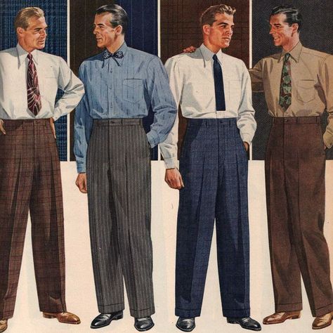 Mens Wide Leg Pants, 1940s Mens Fashion, 1950s Mens Fashion, Maltese Falcon, Look 80s, Divine Intervention, 1950s Mens, Vintage Mens Fashion, 40s Fashion