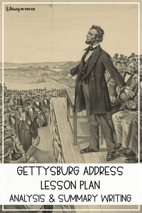 A step-by-step lesson plan for teaching students to analyze, interpret, and summarize Lincoln's Gettysburg Address.  This lesson blends ELA and history standards, making it a well-rounded supplement to your upper elementary or middle school Civil War curriculum. via @literacyinfocus Gettysburg Address Activities, Address Worksheet, History Project Ideas, The Gettysburg Address, History Teaching Resources, Childrens Book Characters, Famous Speeches, Gettysburg Address, American History Lessons