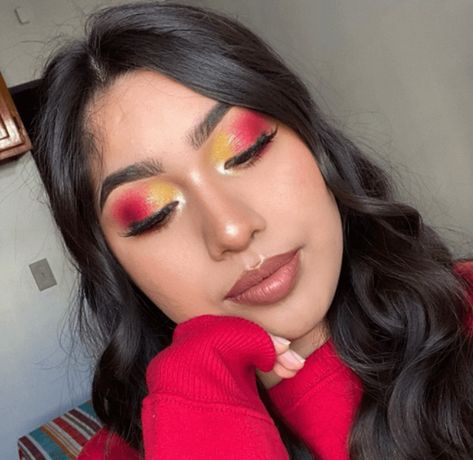 Cherry Lemonade Colorful Eyeshadow Looks Pink And Yellow Eyeshadow Looks, Colourful Eyeshadow Looks, Colorful Eyeshadow Looks, Colourful Eyeshadow, Playful Makeup, Cheer Makeup, Cherry Lemonade, Vibrant Makeup, Yellow Makeup