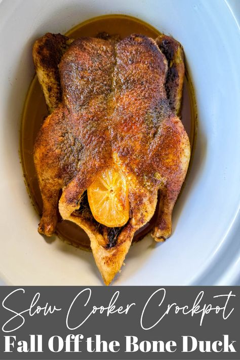 This Slow Cooker Crockpot Duck is succulent, tender, and cooked to perfection without any fuss. Let your Crockpot work its magic as rich aromas fill your kitchen thanks to an easy recipe with gourmet taste with minimal effort. Serve this dish for holidays, Thanksgiving, Christmas, or whenever you need an elevated meal. Crockpot Duck, Slow Cooker Duck Recipes, Slow Cooker Duck, Wild Duck Recipes, Roasted Duck Recipes, Slow Cooker Roast, Homemade Gravy, Duck Recipes, Rotisserie Chicken Recipes