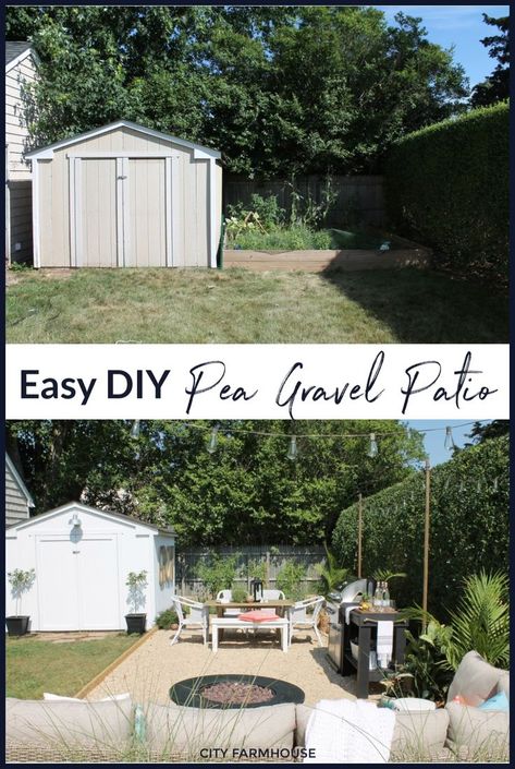 Diy Gravel Patio Ideas, Modern Farmhouse Patio Ideas Backyards, Yard Patio Ideas Budget, Backyard Patio Ideas On A Budget Outdoor Areas Pea Gravel, Diy Gravel Backyard Ideas, Gravel Patio Ideas Budget, Large Backyard Ideas On A Budget, Airbnb Backyard Ideas, Mulch Patio Ideas