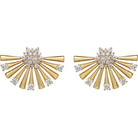 Navigate the nuances of elegance with our Sensu Earrings, where sophistication meets modern flair. Crafted with exquisite attention to detail, these earrings feature brilliant geometric fans that delicately adorn your ears, adding a touch of luxury to any ensemble. Each fan is meticulously accented with shimmering diamonds, totaling 1.42 carats, creating a captivating sparkle that catches the light with every movement. Whether you're attending a glamorous event or simply elevating your everyday look, these earrings are sure to make a statement and leave a lasting impression. Embrace the timeless beauty and effortless charm of our Sensu Earrings, a must-have addition to any jewelry collection.Features:1.42 Carats of Diamonds Modern Diamond Earrings, Modern Diamond Jewelry, Glamorous Jewelry, Stunning Diamond Rings, Fan Jewelry, Jewelry Box Diy, Luxury Jewelry Brands, Jewellery Sketches, Jeweled Earrings