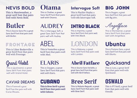 20 Free Font Pairings (and how they pertain to your brand) — EyeSavvy Design Fonts In Canva Free, Best Fonts In Canva, Canva Font Ideas, Tattoo Fonts Ideas, Typography Book Layout, Free Font Pairings, Tattoo Font Ideas, Indesign Inspiration, Canva Fonts Free