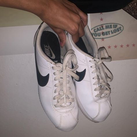 Nike Cortez Black & White shoes Worn a couple of... - Depop Nike Cortez Drawing, Black Cortez, Nike Cortez Black And White, Nike Cortez Black, Nike Cortez White, Nike Cortez Shoes, Cortez Shoes, Nike Cortez Leather, Black White Shoes