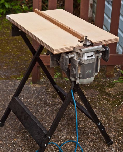 Home made router table (just for doing necks) Diy Router Table, Portable Workbench, Diy Router, Used Woodworking Tools, Woodworking Tools Storage, Antique Woodworking Tools, Woodworking Tools Workshop, Essential Woodworking Tools, Wood Projects For Beginners