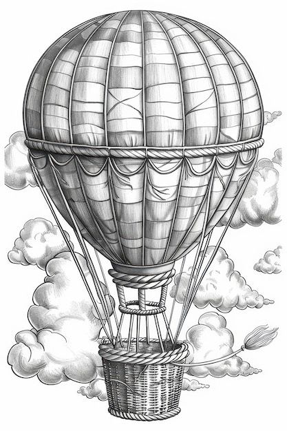 Photo a drawing of a hot air balloon wit... | Premium Photo #Freepik #photo #air-balloon #airship #antique #drawing Black And White Hot Air Balloon, Ballon Drawing, Hot Air Balloon Drawing, Hot Air Balloon Art, Airship Art, Antique Drawing, Hot Air Balloons Art, Hot Air Balloon Design, Balloon Illustration