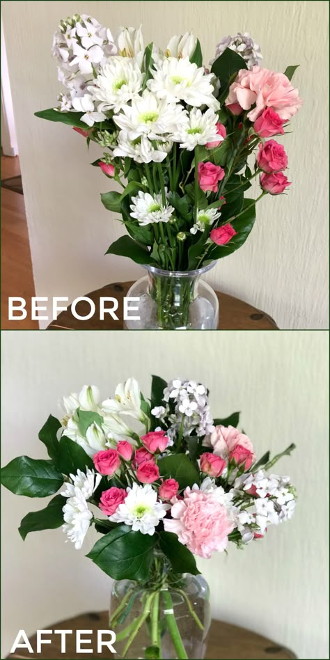 Small Square Centerpieces, Diy Real Flower Arrangements, How To Make A Large Flower Arrangement, Store Bought Flower Arrangement, Floral Arrangements In Vases, Foral Arrangment Diy, How To Do Floral Arrangements, Flower Arengment Diy Vase, How To Store Faux Florals