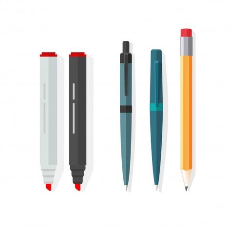 Pen Illustration, Orange Dots, Graphic Editing, Pens Pencils, Marker Pen, Ballpoint Pens, Stationery Set, Cartoon Illustration, Flat Design