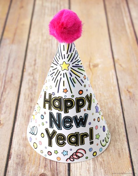 Free Printable New Year's Eve Party Hats | artsy-fartsy mama Party Hat Craft, Diy New Years Party, News Years Crafts For Kids, New Years With Kids, Hat Images, New Year's Eve Crafts, Kids New Years Eve, New Years Hat, New Year Diy