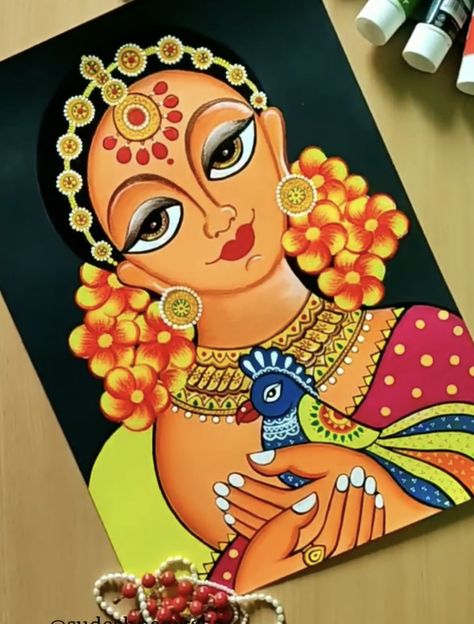 Women Composition Painting, Maru Ragini Painting, Madhubani Rangoli, Rangoli Designs Latest Unique, Portrait Rangoli, Portrait Acrylic Painting, Canvas Art Painting Abstract, Cozy Summer, Modern Art Canvas Painting