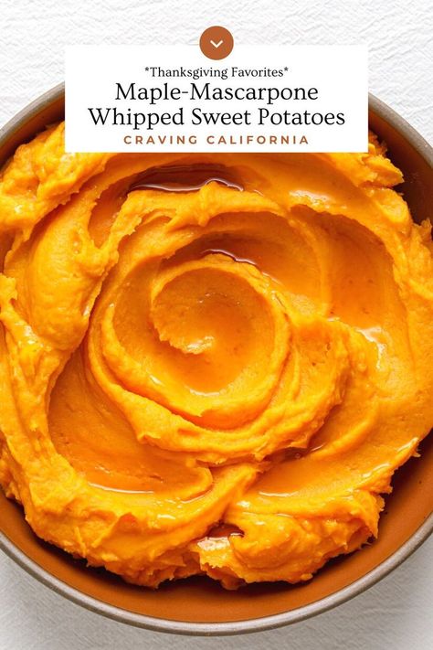 A red bowl filled with swirls of puréed sweet potatoes. Maple Mashed Sweet Potatoes, Marshmallow Topped Sweet Potatoes, The Best Mashed Sweet Potatoes, Whipped Sweet Potato Casserole, Whipped Sweet Potatoes With Marshmallows, Sweet Potato Yams Recipes, Whipped Sweet Potatoes And Bananas With Honey, Whipped Potatoes Creamy, Spiced Roasted Sweet Potatoes With Honey Whipped Goat Cheese